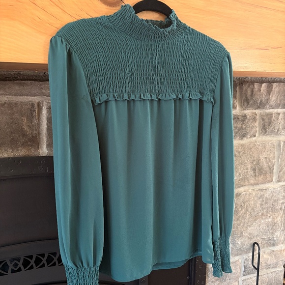 Green Chiffon Blouse– Feminine Long Sleeve Top - Picture 1 of 4